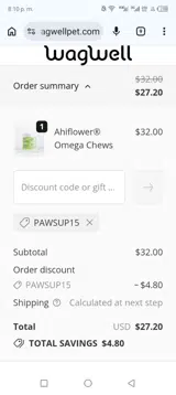Pawsup15 coupon verification screenshot