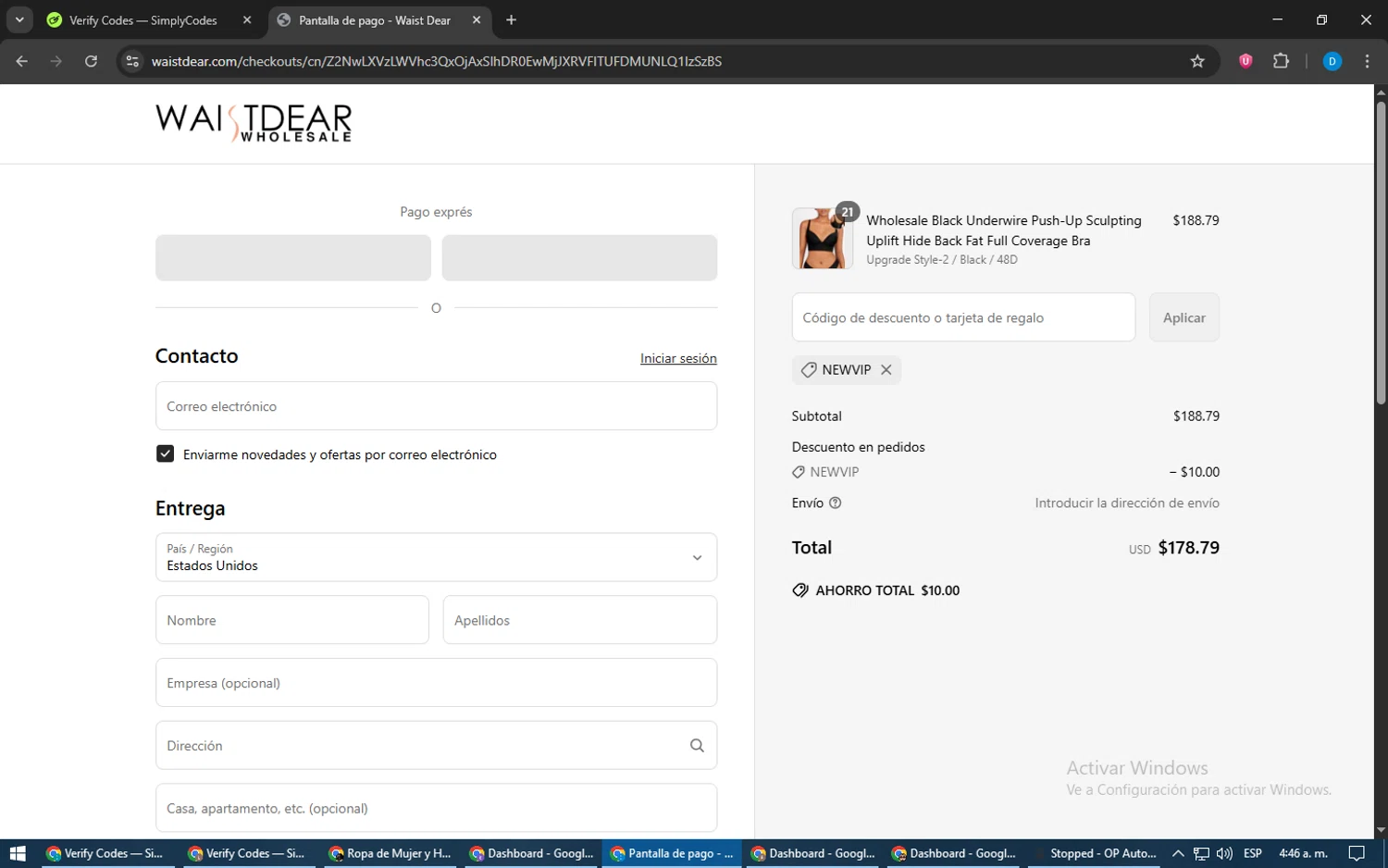 Waist Dear discount code screenshot showing code NEWVIP applied at Waist Dear checkout page. Uploaded by SimplyCodes community member LegendaryWarden2503 on Jun 10, 2025