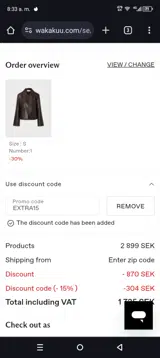 EXTRA15 coupon verification screenshot