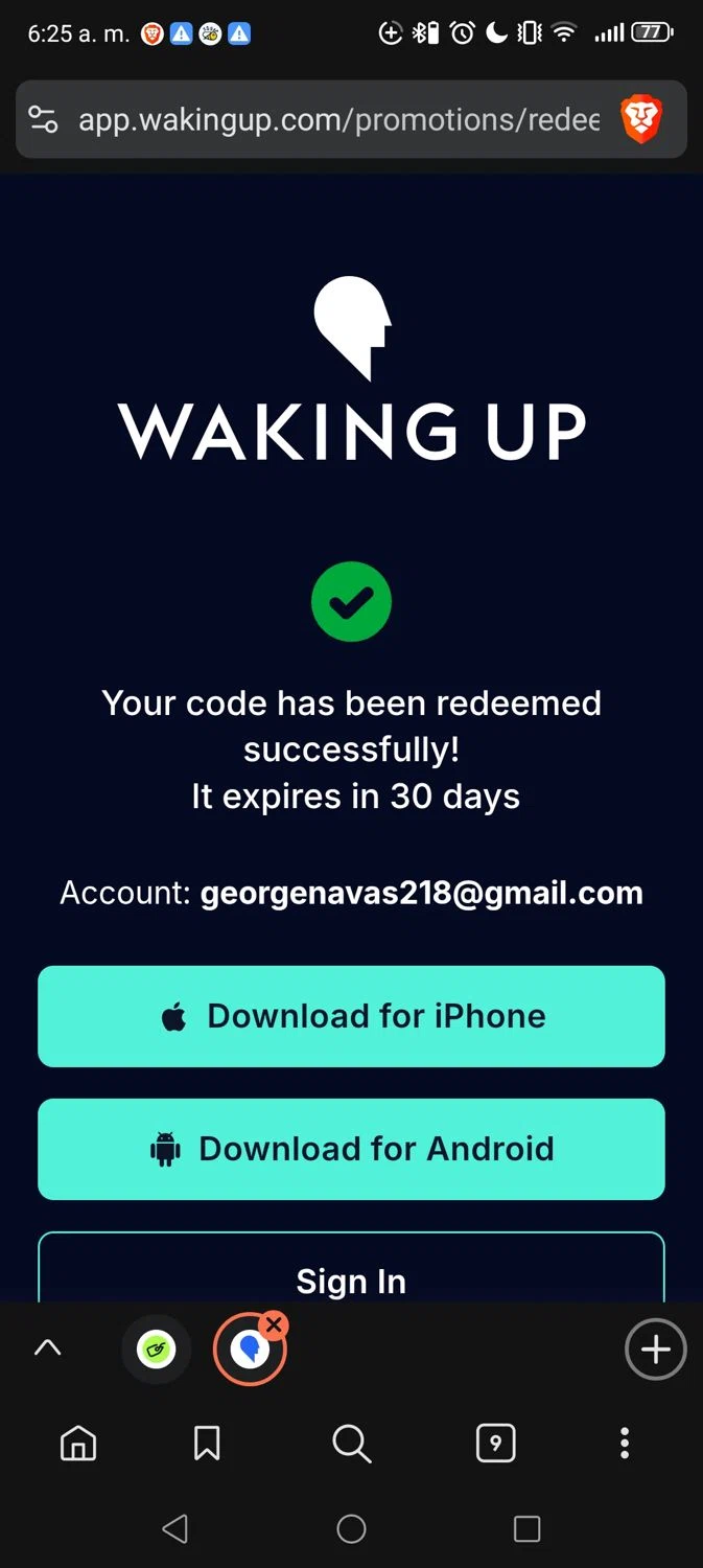 Waking Up promo code screenshot showing code BRITTON applied at Waking Up checkout page. Uploaded by SimplyCodes community member Vivachavez on Dec 18, 2025