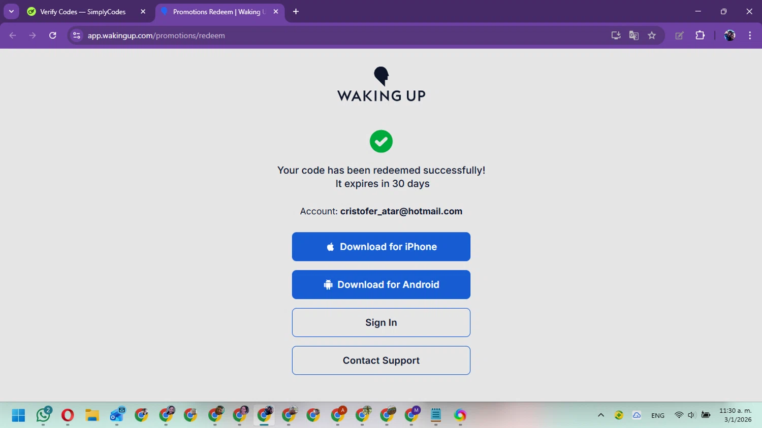 Waking Up checkout page showing Waking Up promo code box | Screenshot taken by SimplyCodes community member on Jan 3, 2026
