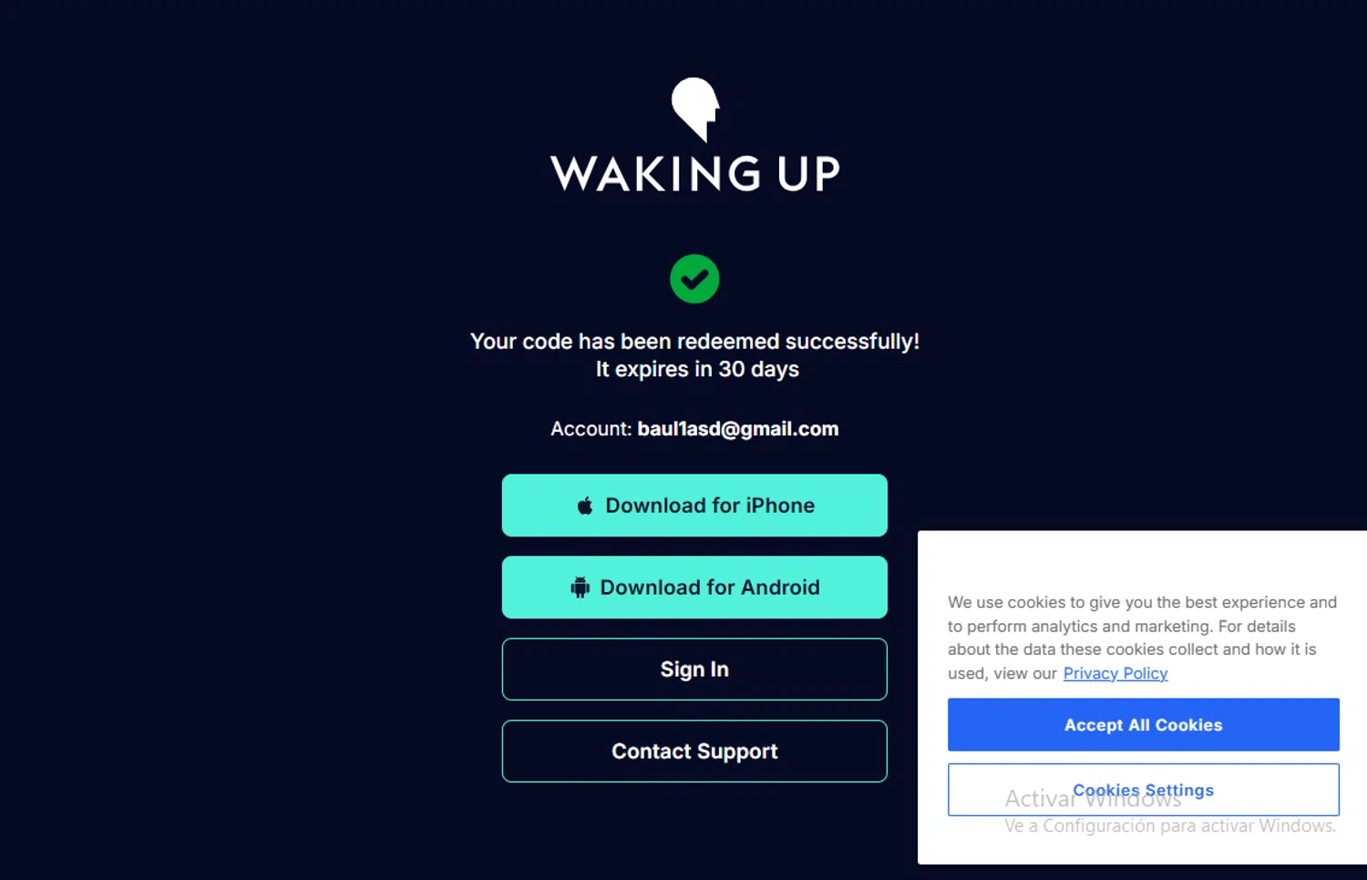 Waking Up checkout page showing Waking Up promo code box | Screenshot taken by SimplyCodes community member on Jan 3, 2026