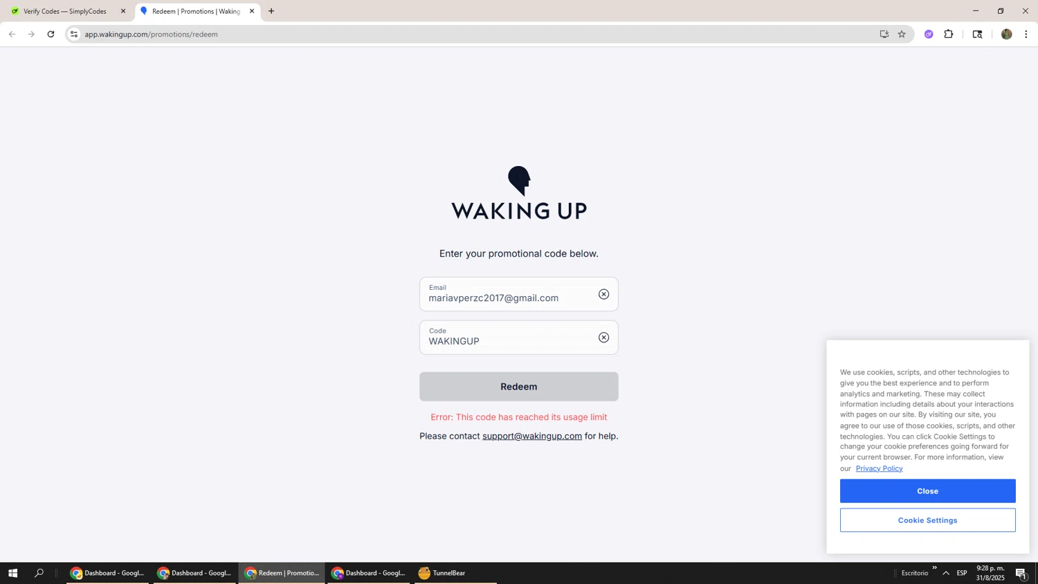 Waking Up promo code screenshot showing code WAKINGUP applied at Waking Up checkout page. Uploaded by SimplyCodes community member Phoenix585 on Sep 1, 2025