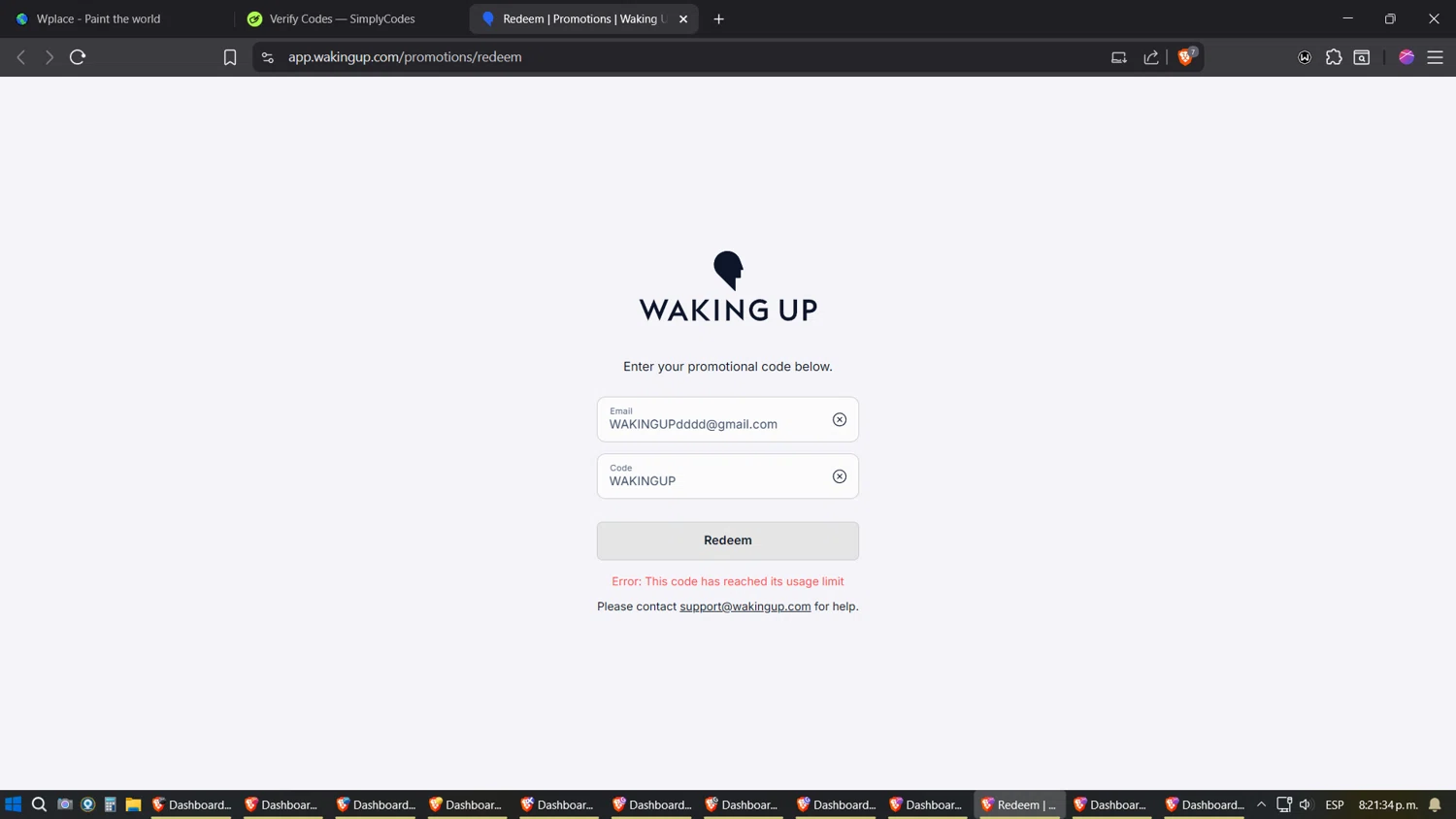 Waking Up promo code screenshot showing code WAKINGUP applied at Waking Up checkout page. Uploaded by SimplyCodes community member jhordano on Sep 1, 2025