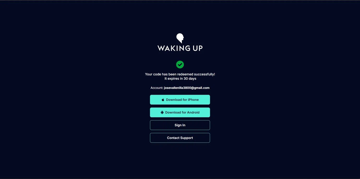 Waking Up promo code screenshot showing code MODERNWISDOM applied at Waking Up checkout page. Uploaded by SimplyCodes community member Depressive on Dec 30, 2025