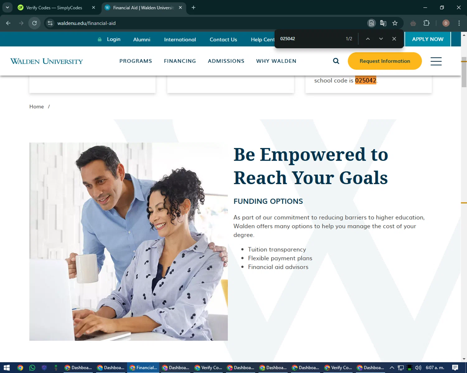Walden University checkout page showing Walden University promo code box | Screenshot taken by SimplyCodes community member on Dec 4, 2024