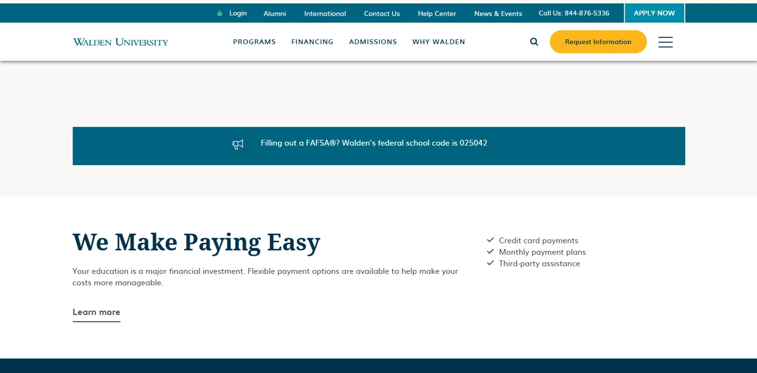 Walden University checkout page showing Walden University promo code box | Screenshot taken by SimplyCodes community member on Dec 4, 2024