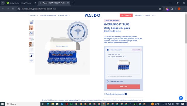 Waldo Daily Contact Lenses checkout page showing Waldo Daily Contact Lenses promo code box | Screenshot taken by SimplyCodes community member on Jan 20, 2025