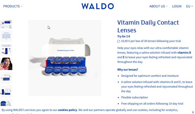 Waldo Daily Contact Lenses checkout page showing Waldo Daily Contact Lenses promo code box | Screenshot taken by SimplyCodes community member on Mar 30, 2025