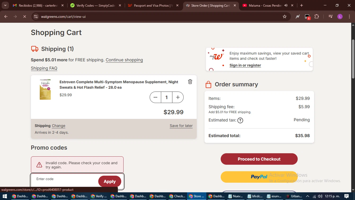 Walgreens Photo coupon code screenshot showing code TRAVEL2 applied at Walgreens Photo checkout page. Uploaded by SimplyCodes community member RewardScout5160 on Aug 25, 2025