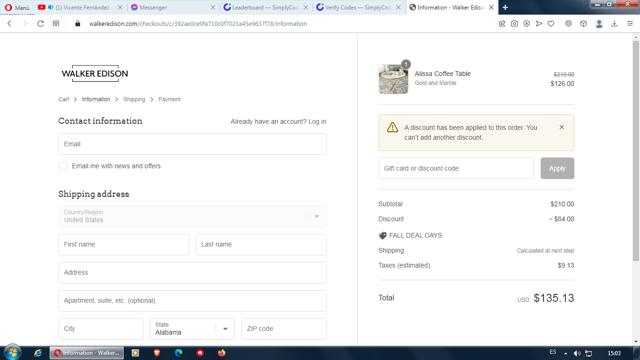 Walker Edison checkout page showing Walker Edison discount code box | Screenshot taken by SimplyCodes community member on Oct 15, 2022