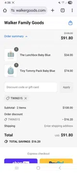 Walker Goods coupon verification screenshot