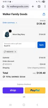 Walker Goods coupon verification screenshot