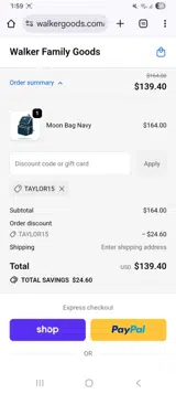 Walker Goods coupon verification screenshot