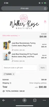 Walker Rose Boutique coupon verification screenshot