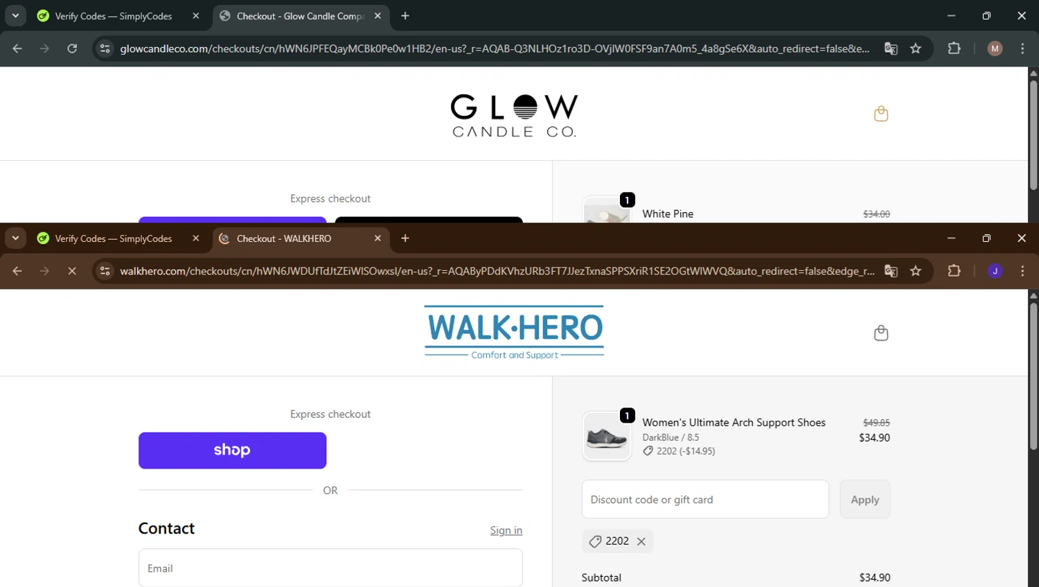 WalkHero discount code screenshot showing code 2202 applied at WalkHero checkout page. Uploaded by SimplyCodes community member CrownPhoenix4297 on Dec 11, 2025