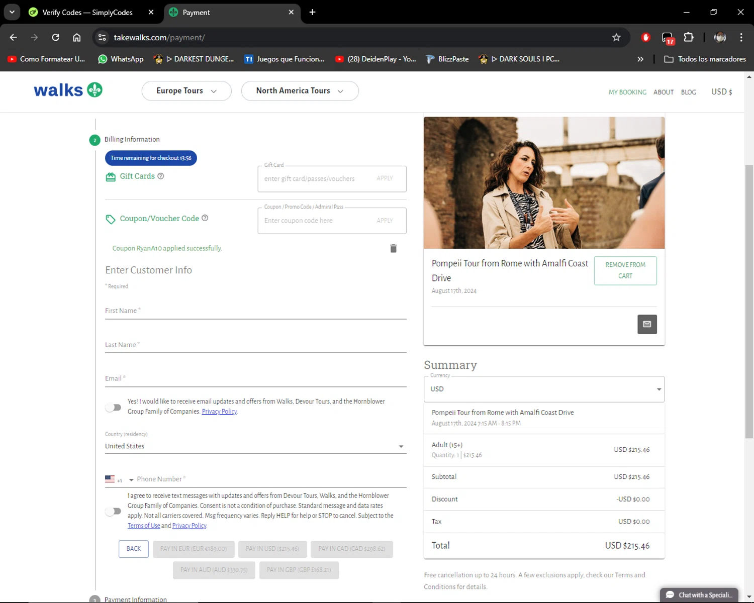 Walks checkout page showing Walks promo code box | Screenshot taken by SimplyCodes community member on Aug 1, 2024