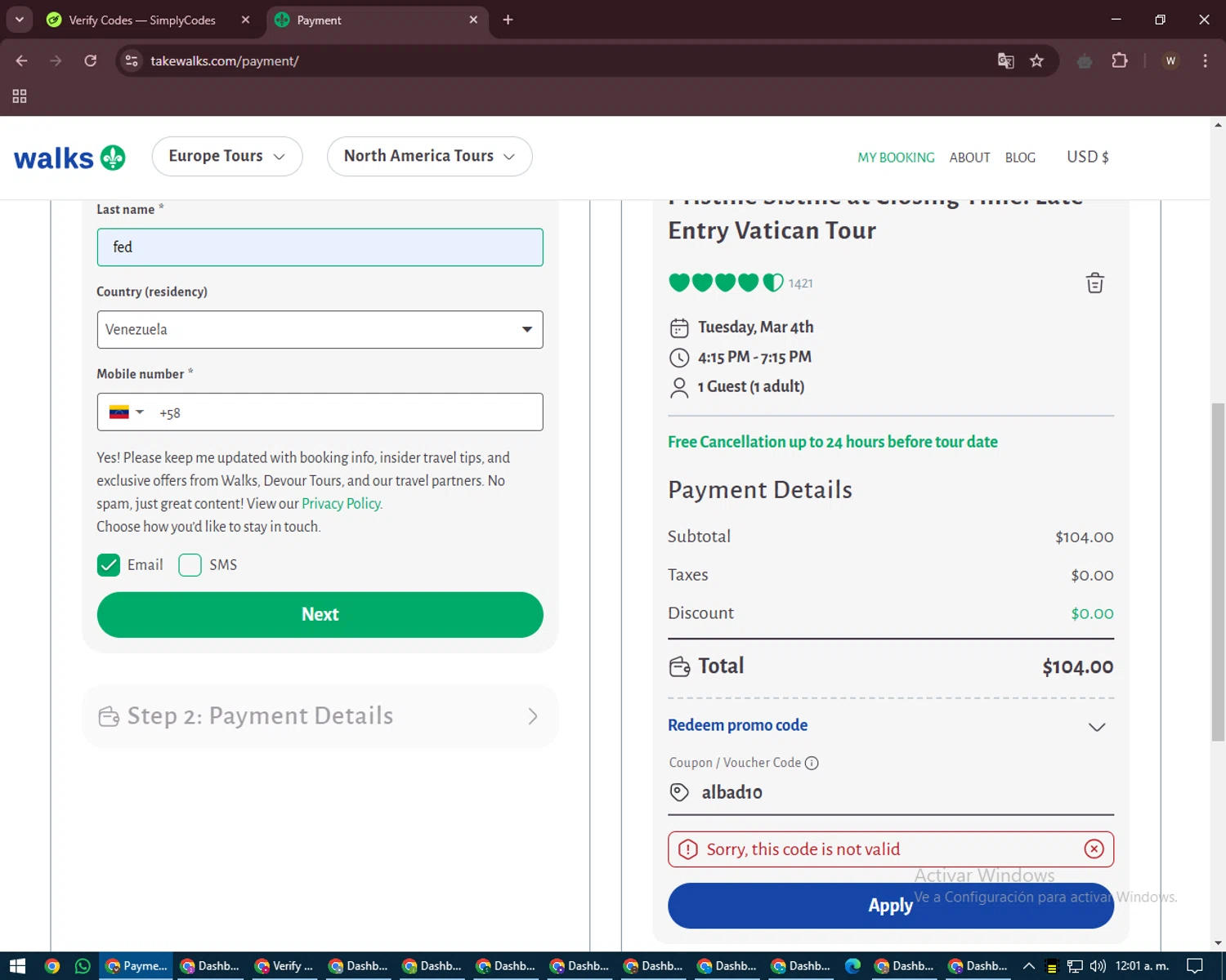 Walks promo code screenshot showing code albad10 applied at Walks checkout page. Uploaded by SimplyCodes community member DealMaestro2101 on Mar 3, 2025