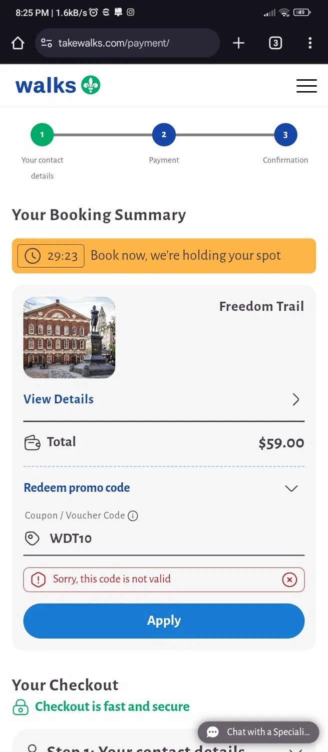 Walks promo code screenshot showing code WDT10 applied at Walks checkout page. Uploaded by SimplyCodes community member RebateRanger5627 on Mar 10, 2025