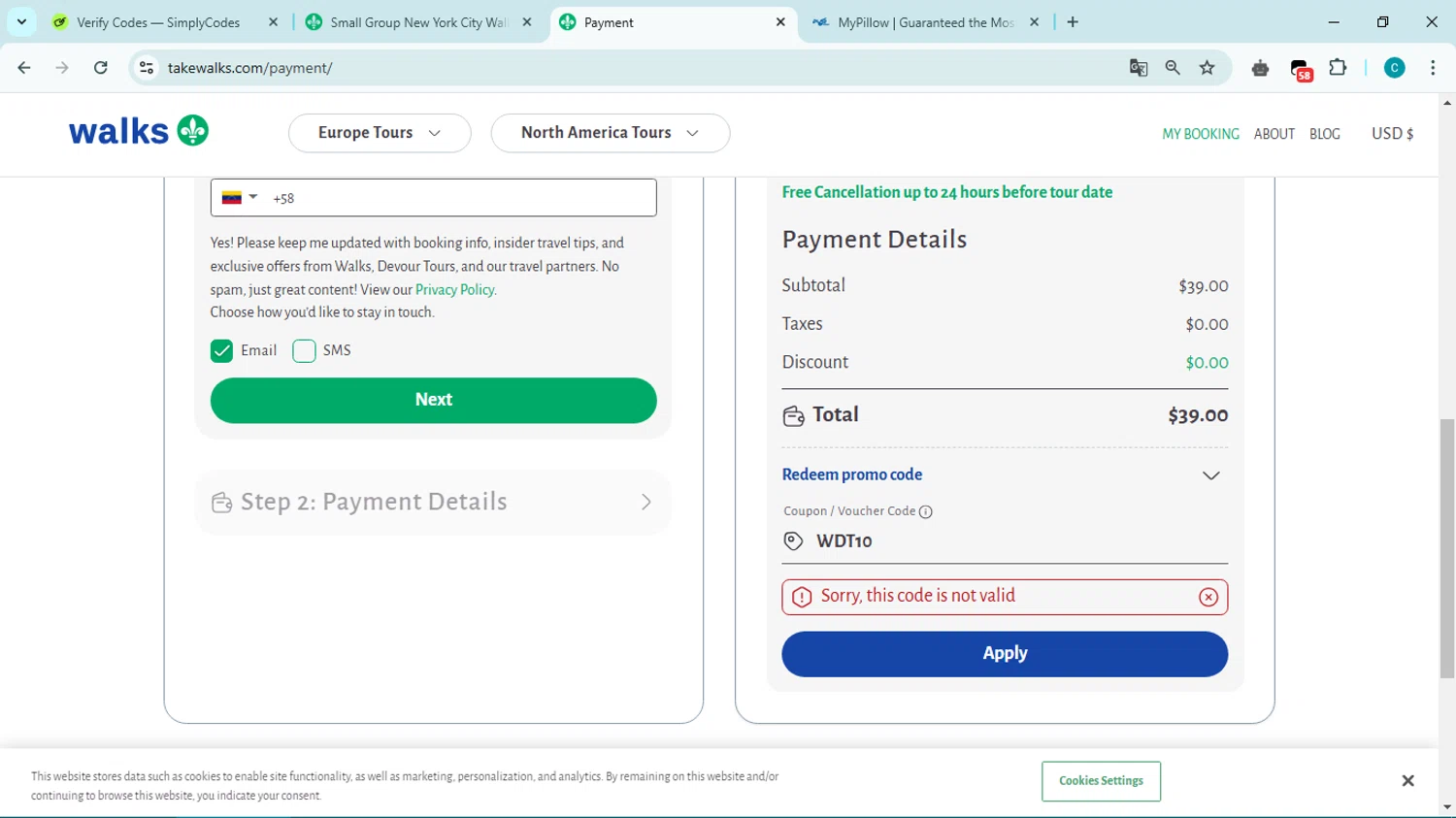 Walks promo code screenshot showing code WDT10 applied at Walks checkout page. Uploaded by SimplyCodes community member Simpsince95 on Mar 6, 2025