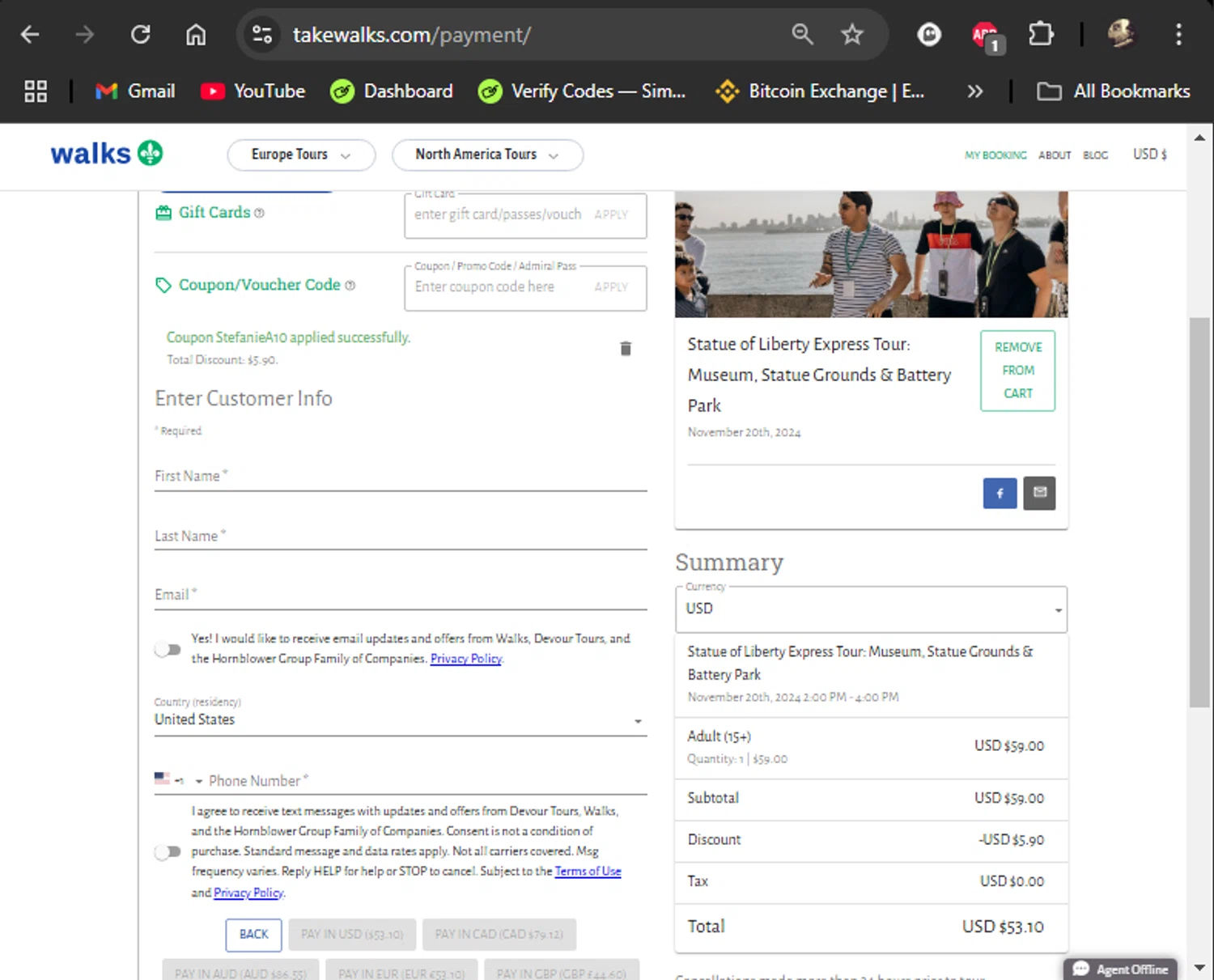 Walks checkout page showing Walks promo code box | Screenshot taken by SimplyCodes community member on Nov 17, 2024