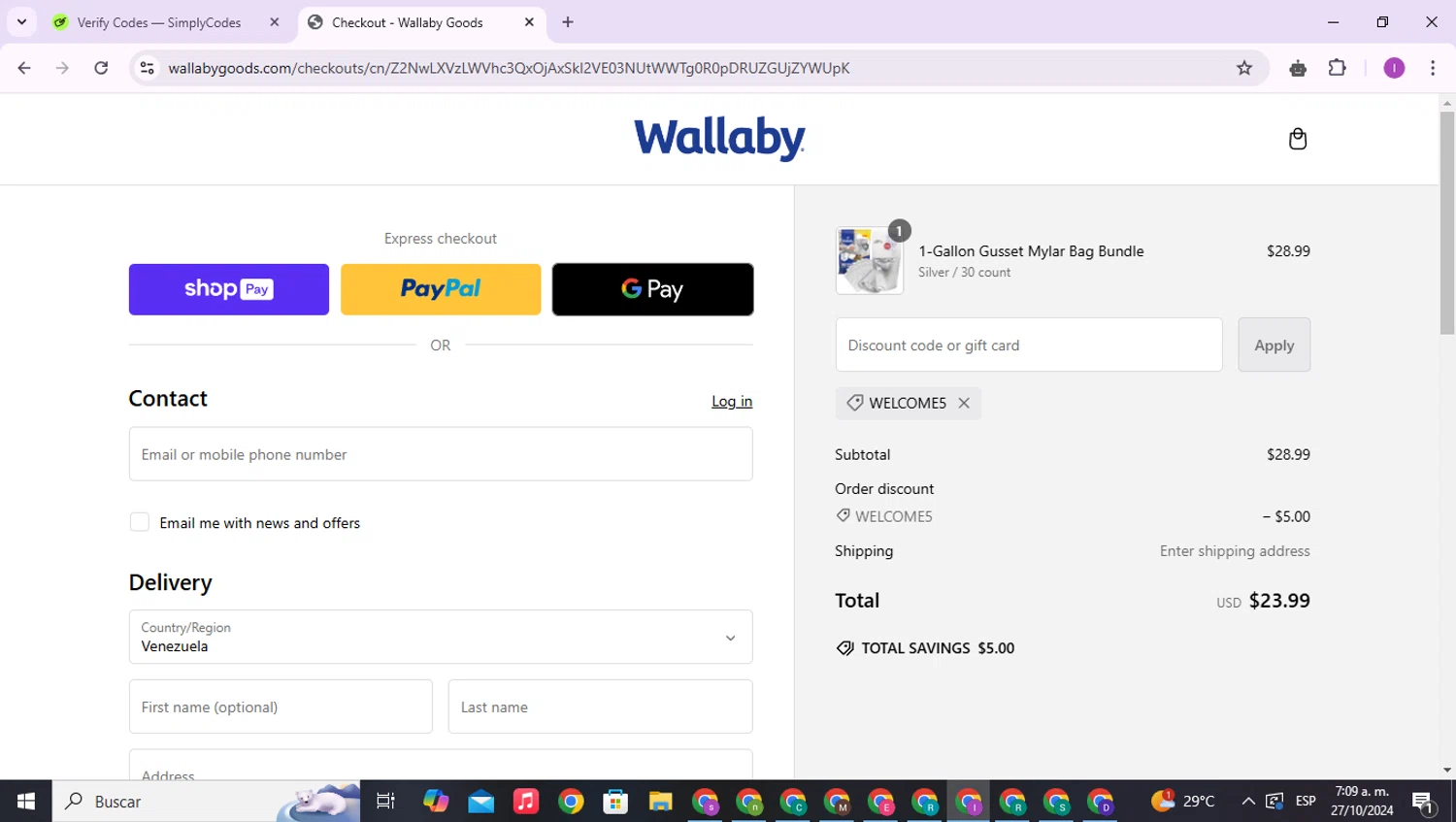 where to use Wallaby promo code box