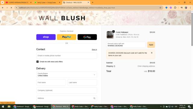 WALL BLUSH checkout page showing WALL BLUSH coupon code box | Screenshot taken by SimplyCodes community member on Oct 2, 2025