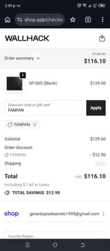 Wallhack coupon verification screenshot