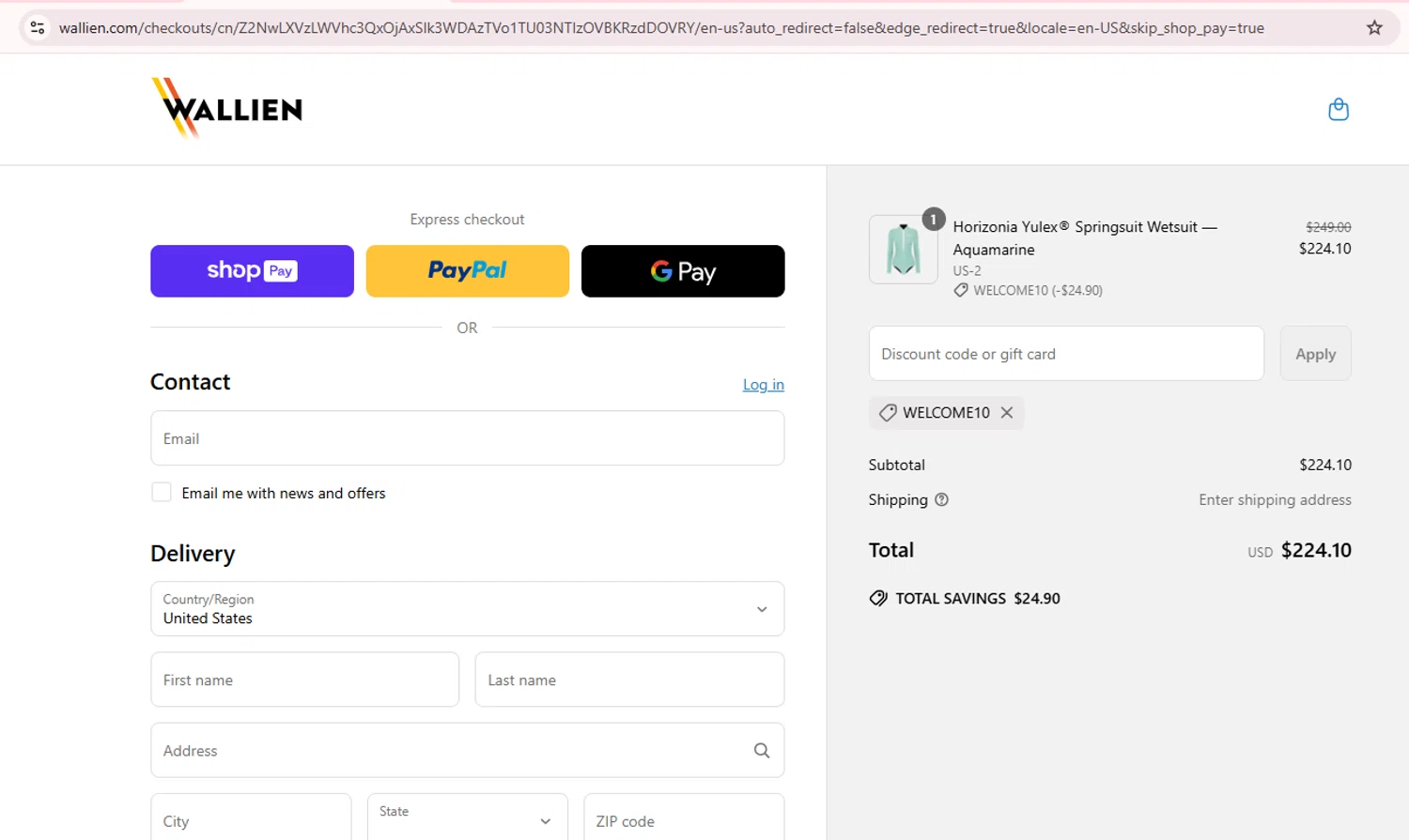 WALLIEN promo code screenshot showing code WELCOME10 applied at WALLIEN checkout page. Uploaded by SimplyCodes community member Teamgorila on Jun 21, 2025