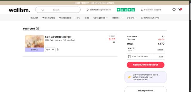 Wallism checkout page showing Wallism promo code box | Screenshot taken by SimplyCodes community member on Aug 26, 2025
