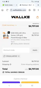 CRWALLKE100 coupon verification screenshot
