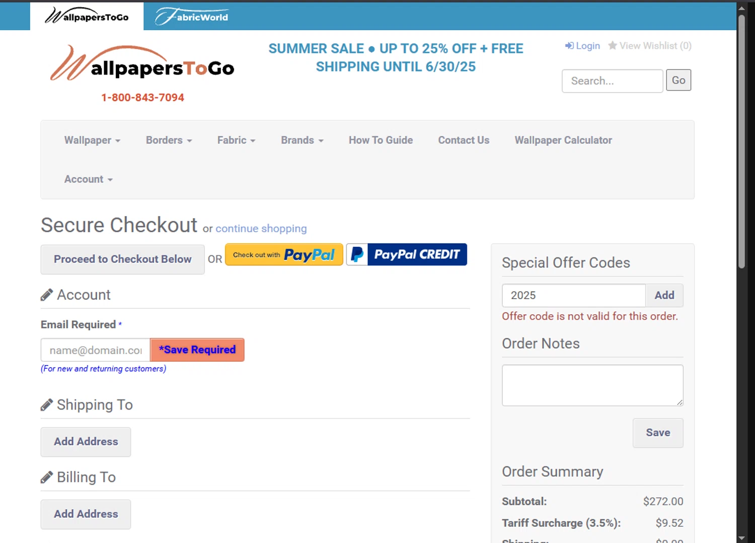 Wallpapers To Go checkout page showing Wallpapers To Go coupon code box | Screenshot taken by SimplyCodes community member on Jun 14, 2025