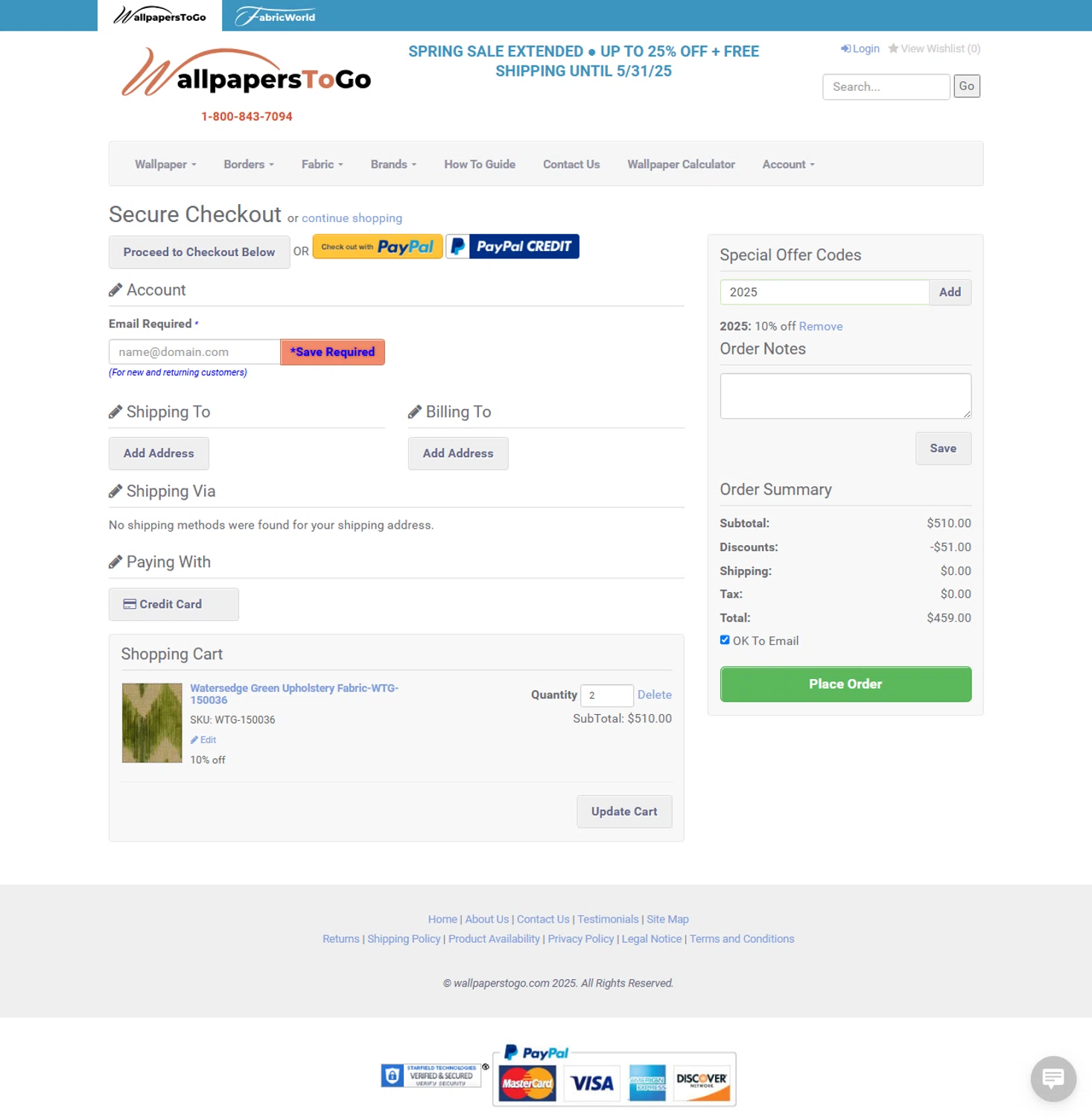 Wallpapers To Go checkout page showing Wallpapers To Go coupon code box | Screenshot taken by SimplyCodes community member on May 3, 2025