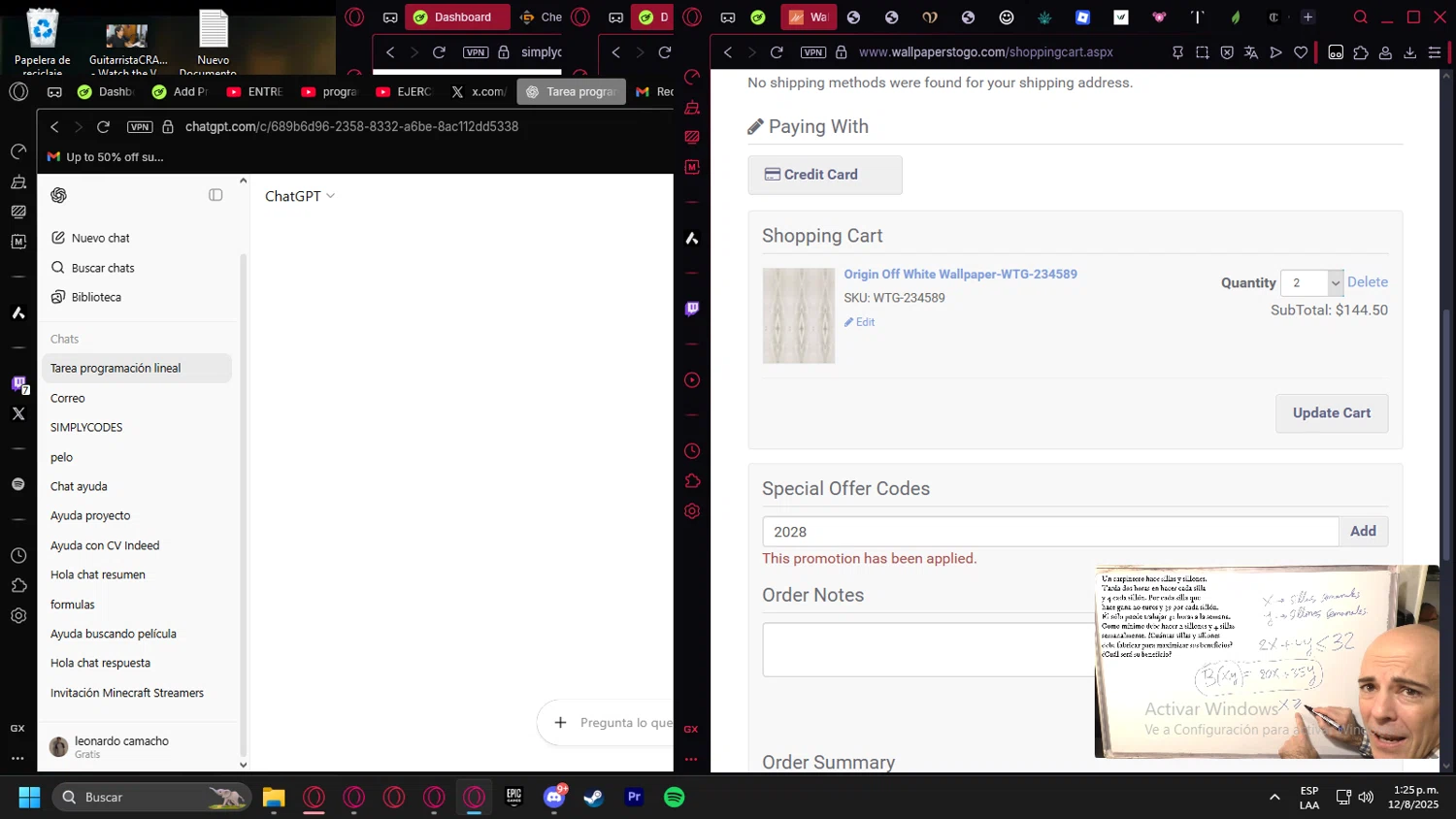 Wallpapers To Go coupon code screenshot showing code 2028 applied at Wallpapers To Go checkout page. Uploaded by SimplyCodes community member Handivlak on Aug 12, 2025