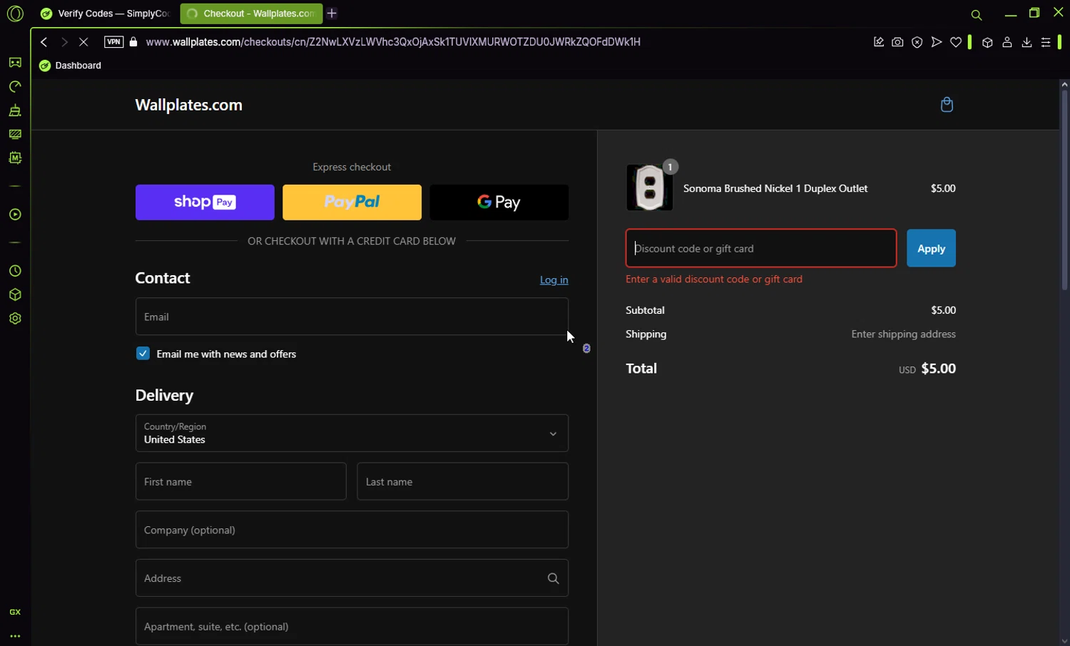 Wallplates.com discount code screenshot showing code WELCOME applied at Wallplates.com checkout page. Uploaded by SimplyCodes community member Jisus007 on Feb 23, 2025