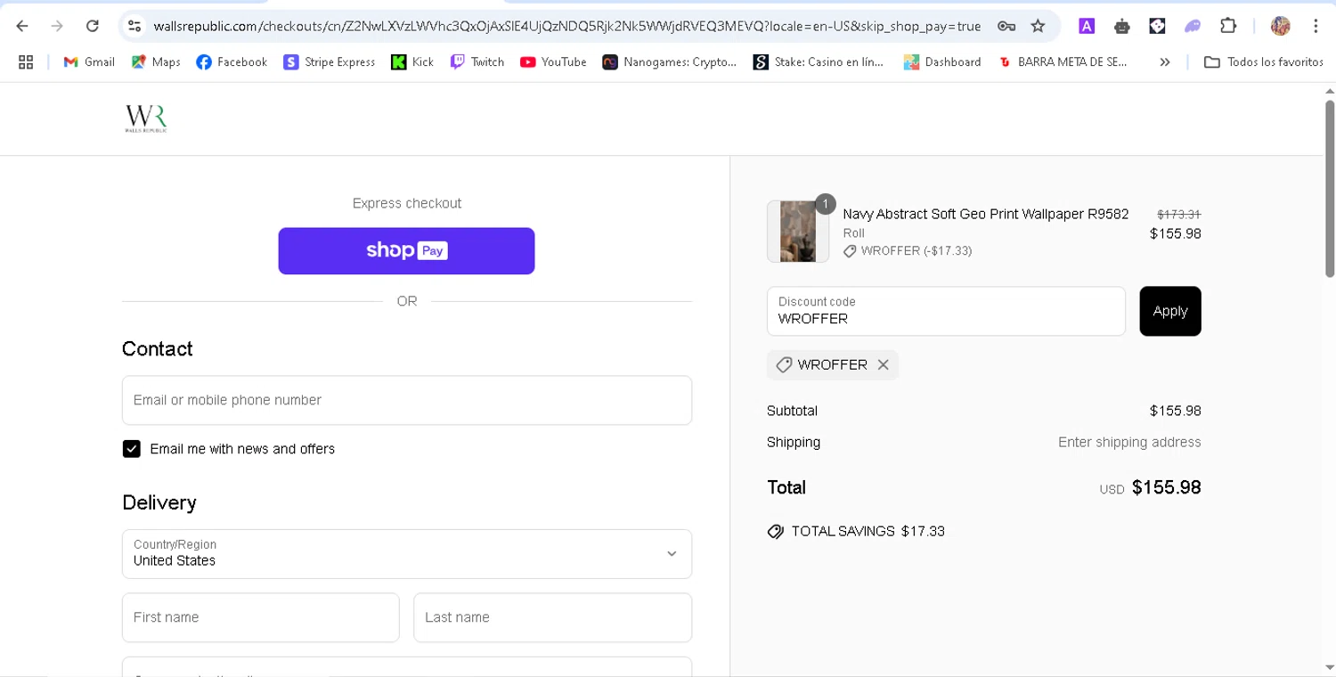 Walls Republic US promo code screenshot showing code WROFFER applied at Walls Republic US checkout page. Uploaded by SimplyCodes community member ronaldhernandez on Mar 26, 2025