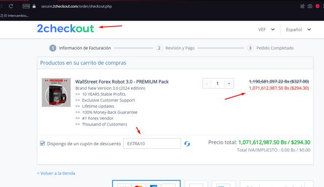Wall Street Forex checkout page showing Wall Street Forex promo code box | Screenshot taken by SimplyCodes community member on May 1, 2024