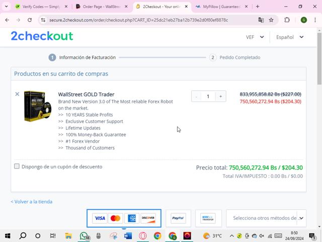 Wall Street Forex checkout page showing Wall Street Forex promo code box | Screenshot taken by SimplyCodes community member on Sep 24, 2024