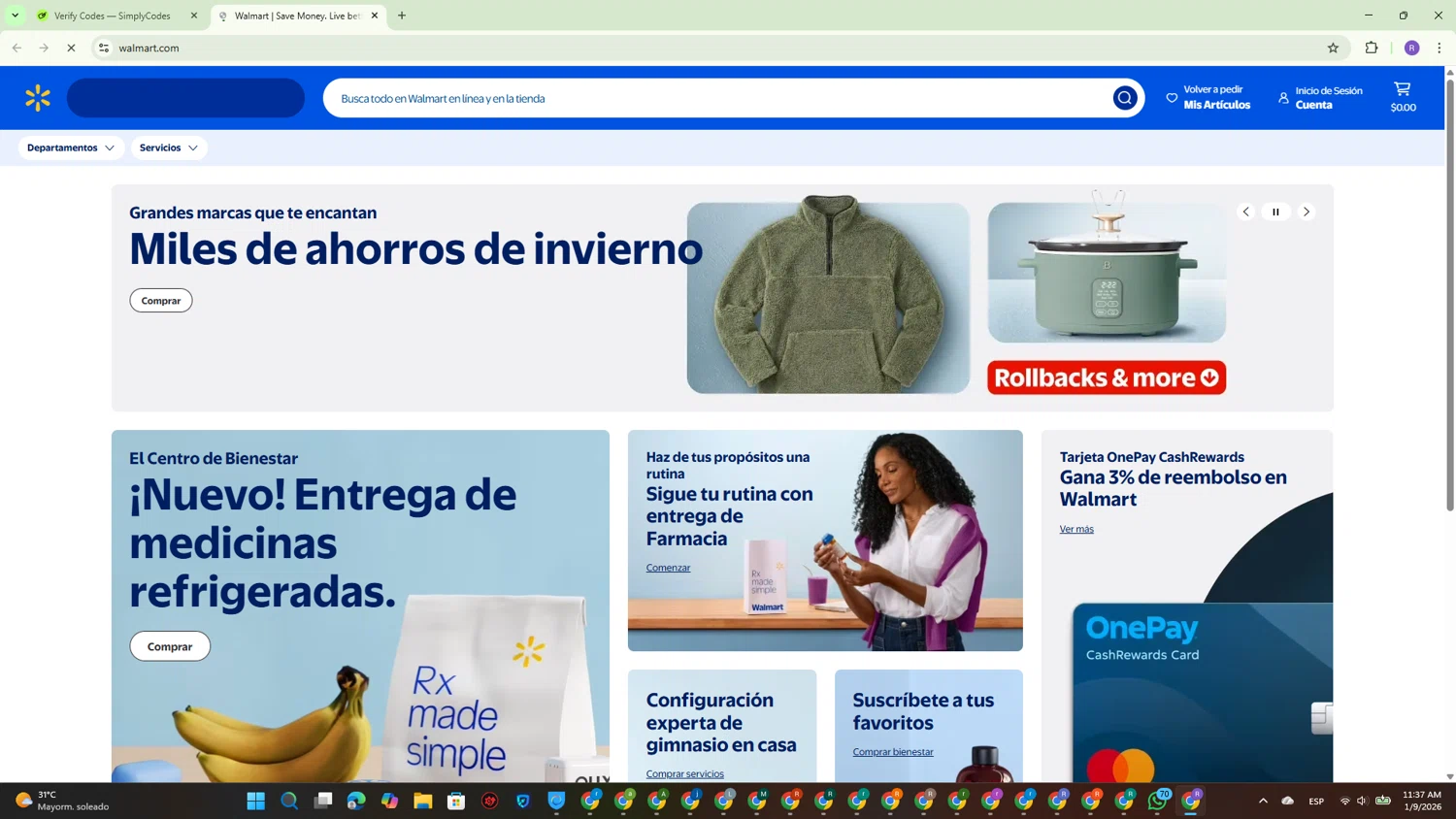 Walmart promo code screenshot showing code TRIPLE15 applied at Walmart checkout page. Uploaded by SimplyCodes community member CouponBoss4754 on Jan 9, 2026