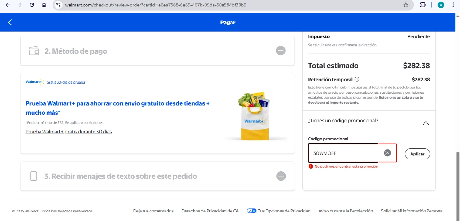 Walmart promo code screenshot showing code 30WMOFF applied at Walmart checkout page. Uploaded by SimplyCodes community member AlexSierra on Aug 26, 2025