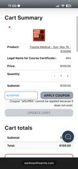 Walmart Business coupon verification screenshot