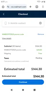 Walmart Business coupon verification screenshot