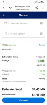 Walmart Business coupon verification screenshot