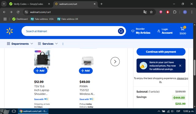 Walmart Grocery checkout page showing Walmart Grocery promo code box | Screenshot taken by SimplyCodes community member on Jun 10, 2025