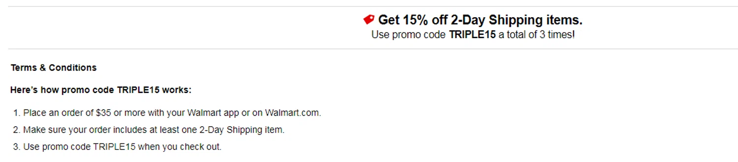 Walmart Grocery promo code screenshot showing code TRIPLE15 applied at Walmart Grocery checkout page. Uploaded by SimplyCodes community member Enamorado on Jan 15, 2026