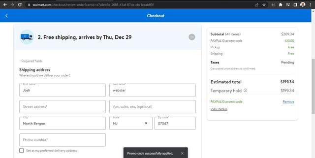 Walmart Plus checkout page showing Walmart Plus promo code box | Screenshot taken by SimplyCodes community member on Dec 27, 2022