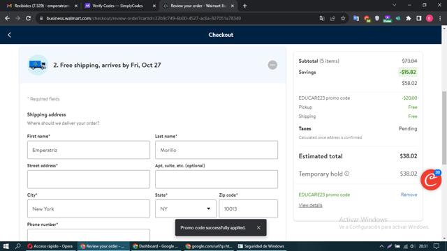 Walmart Plus checkout page showing Walmart Plus promo code box | Screenshot taken by SimplyCodes community member on Oct 26, 2023