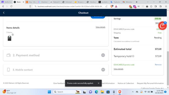 Walmart Plus checkout page showing Walmart Plus promo code box | Screenshot taken by SimplyCodes community member on Oct 18, 2023