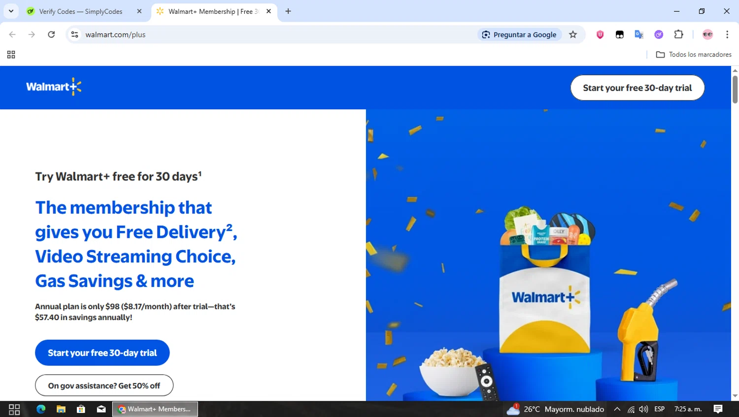 Walmart Plus promo code screenshot showing code TRIPLE15 applied at Walmart Plus checkout page. Uploaded by SimplyCodes community member MagnificentWizard8353 on Dec 29, 2025