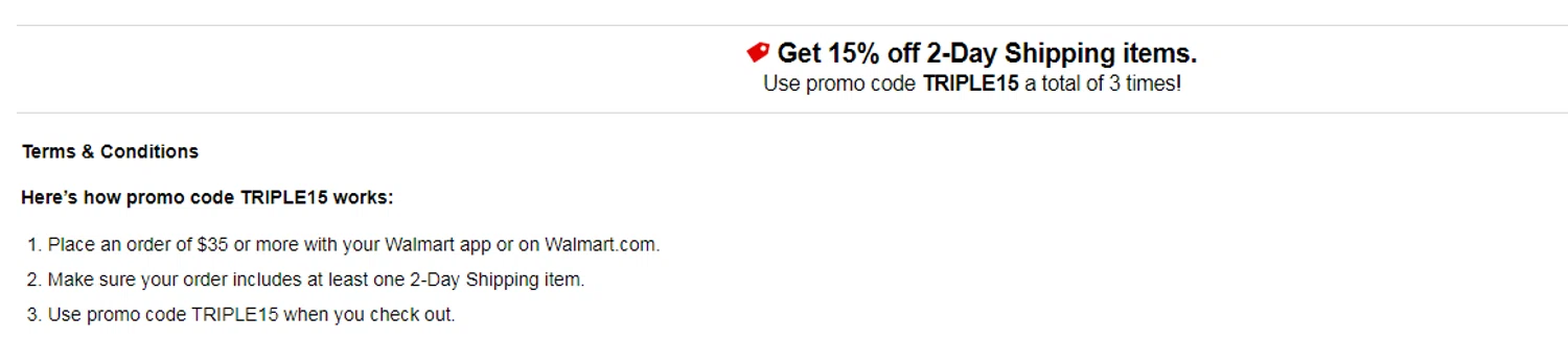 Walmart Plus promo code screenshot showing code TRIPLE15 applied at Walmart Plus checkout page. Uploaded by SimplyCodes community member Alofoke on Dec 17, 2025